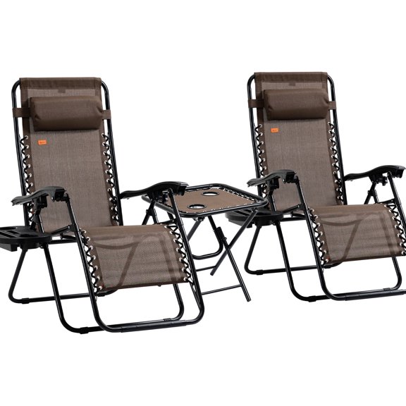 Zero Gravity Chair - Folding Reclining Chairs With Pillows & Cupholders For Outdoor Living Brown Meets Demands Of All Locations Pool, Backyard, Lawn, Beach Side Table In Portable Cup Holders For
