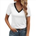 thumbnail image 1 of Camisetas para Mujer, Verano Otoño, Corta, Cuello en V, Corte Holgado, Camisetas Básicas de Gran Tamaño, Camisetas para Mujer 2025 M, 1 of 8