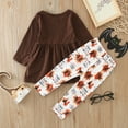 thumbnail image 4 of Ulitacool Girl Fall Winter Outfits Toddler 18-24 Months Kids Outfit Thanksgiving Prints Long Sleeves Tops Pants 2Pcs Set Outfits Classic Clothes Set Brown, 4 of 7