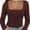 Burgundy, variant on Womens Long Sleeve Square Neck Tops Fashion Slim Fit Tees Shirts