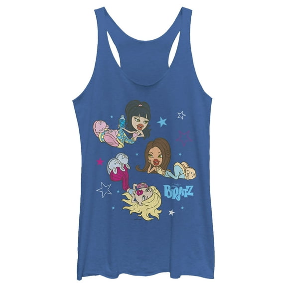 Women's Bratz Cozy Slumber Party  Racerback Tank Top Royal Blue Heather Small