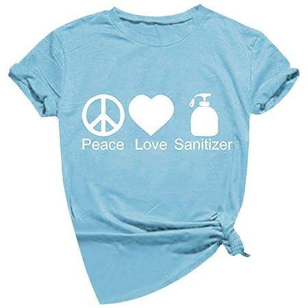 

kakina CMSX Boho Shirts for Women Plus Peace-Love Sanitizer T-Shirts Stay Funny Shirt Short Sleeve Top Tunic Tops Flare Blouse Blue L