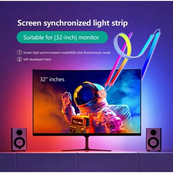 Color Music Game Sync 24" Screen Gaming Amosphere Ambient Smart TV Monitor LED Strip Backlight Light for Computer Screen (32inch)