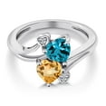thumbnail image 3 of Gem Stone King 925 Sterling Silver London Blue Topaz Yellow Citrine and White Lab Grown Diamond Ring for Women (1.63 Cttw, Heart Shape 6MM, Gemstone November Birthstone, Size 9), 3 of 6