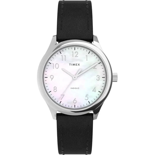 Reloj Timex Modern Easy Reader Dama 3 Manecillas Carat Madreperla Correa Piel Negra Caja 32mm