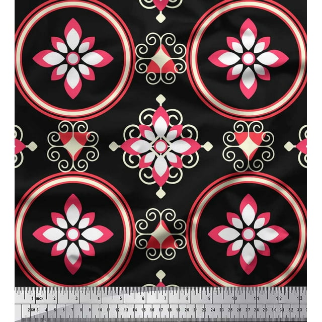 Soimoi polyester Crepe Fabric Damask Ethnic Decor Fabric Printed Yard 42 Inch Wide