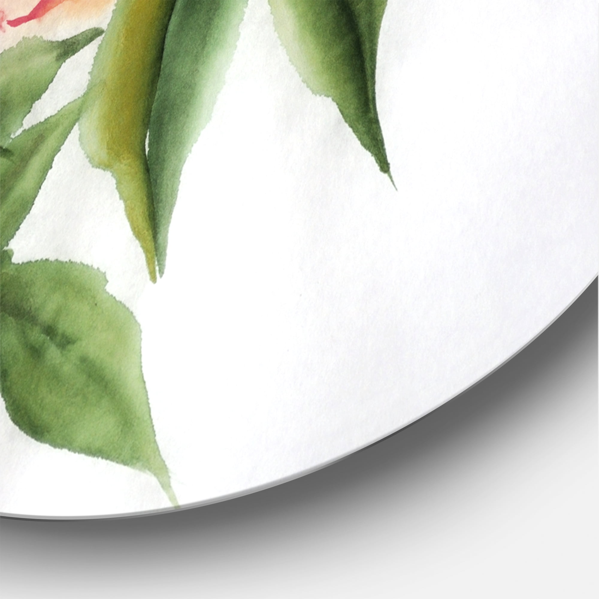 Designart 'Orange VIntage Roses With Green Leaves' Traditional Circle Metal Wall Art 29x29 - Disc of 29