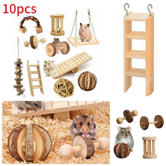 Pet Playground With Health Promotion, Easy Installation For Natural Wooden Ladder And Multifunctional Pet Toys, 10 Piece Set Suitable For Rabbits Guinea Pigs Chinchillas Hamsters Gerbils Rats Birds