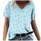 thumbnail image 2 of Fiudx Ropa de Mujer Moda Mujer Causal V-Cuello Impresión Blusa Manga Corta Camiseta Verano Tops, 2 of 4