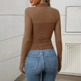 thumbnail image 4 of Gubotare Women's Sexy Sheer Long Sleeve Tops Crew Neck Mesh Ruched Going Out Shirts Blouse Date Night Outfits (Brown,L), 4 of 7