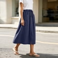 thumbnail image 5 of Tdoqot Womens Cotton Linen Skirts with Pockets- Elastic Waist Summer Casual A-Line Drawstring Midi Skirt Navy Size S, 5 of 7