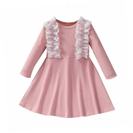 

2023 Summer Savings Girls Dress PEZHADA Infant Toddler Baby Girls Long Sleeve Fungus Edge Round Neck Floral Dress Dress Princess Dress Pink 2-3 Years