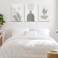 thumbnail image 5 of Sage Green Boho Wall Art Set of 3,Minimalist Framed Wall Art Geometric Line Leaf Sun Moon Green Canvas Artwork Paintings,Abstract Botanical Boho Wall Posters for Bathroom Bedroom Decor 12"x16", 5 of 6