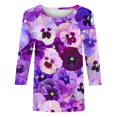 thumbnail image 4 of Mujeres 3/4 Manga Tops Y Blusas de Impresión Cuello Redondo Suéter, Tops de Moda de la Mujer para la Primavera Y el Verano, 4 of 5