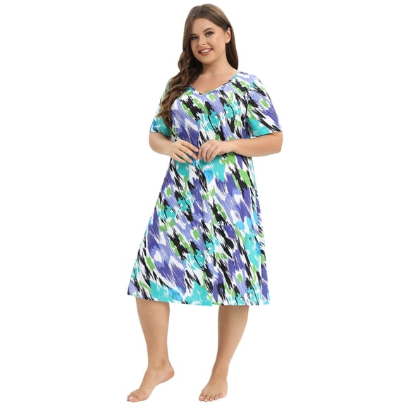 Women's Plus Size Short Sleeves Nightgowns Fashion Print Nightshirt Pullover Soft Nightdress Loungewear, XL-5XL