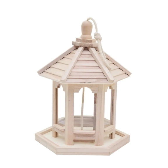 Bird House Ornaments House Shape Bird Feeder House Hanging Wooden Pet Feeder Box Bird Food Dispenser Yard