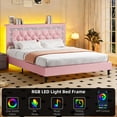 thumbnail image 3 of 4 EVER WINNER Full Bed Frame with Storage Headboard, Faux Leather Bed Frame with Diamond Tufted Headboard and LED Lights,Wooden Slats Support, Noise Free, No Box Spring Needed, Easy Assembly, Pink, 3 of 6