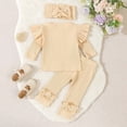 thumbnail image 5 of masbird Baby Girl Clothes 3 6 9 12 Months Outfits Long Sleeve Knitted Romper & Daisy Pants Fall Winter 3Pcs Clothes Sets,Beige,18-24 M, 5 of 5