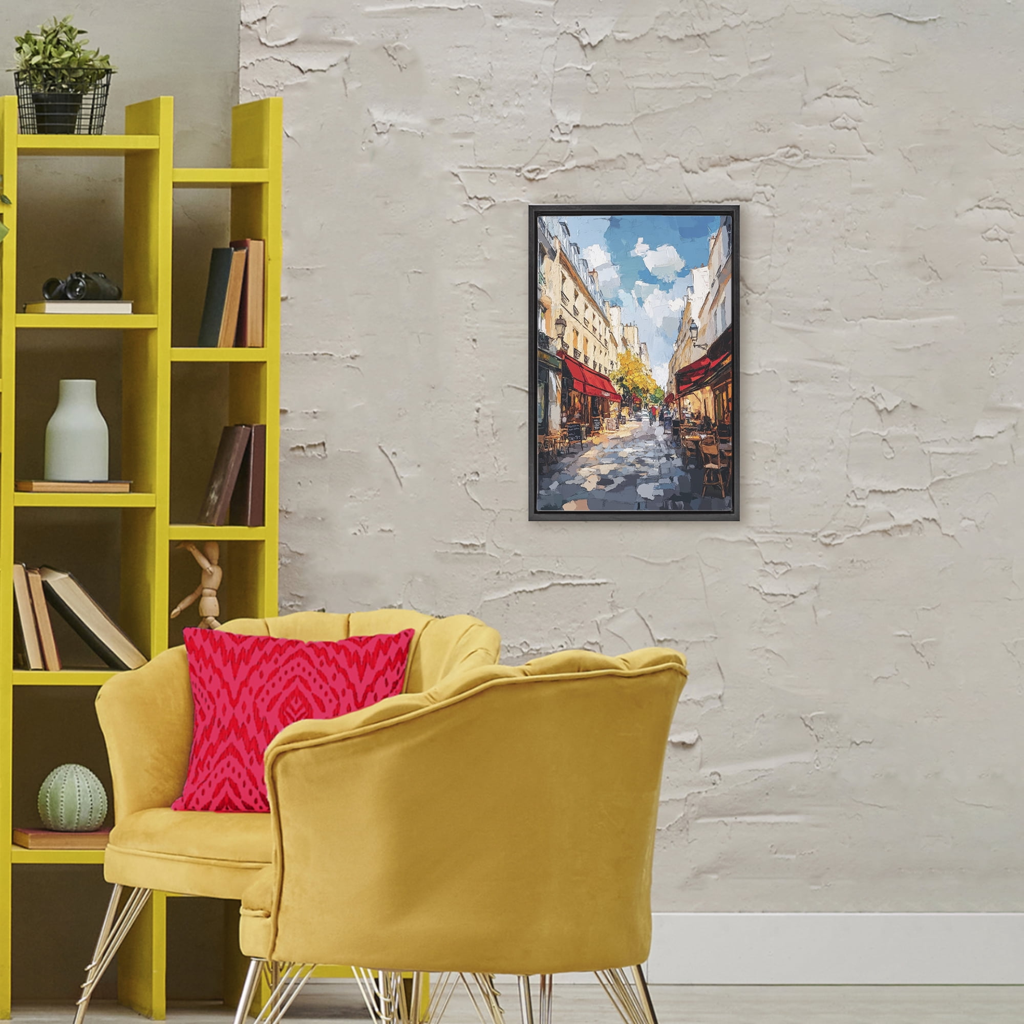 Stupell Industries Charming Paris Street Scene Black Framed Floater Canvas Wall Art, design by Petal Prints Design