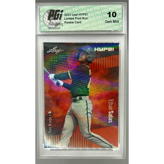 Ethan Salas 2023 Leaf HYPE! #119 Orange Shimmer #1/1 Rookie Card PGI 10