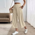 thumbnail image 4 of Hurxie Women's Linen Capri Pants Wide Leg with Drawstring Elastic Waist Casual Cropped Pant Beige,S, 4 of 7