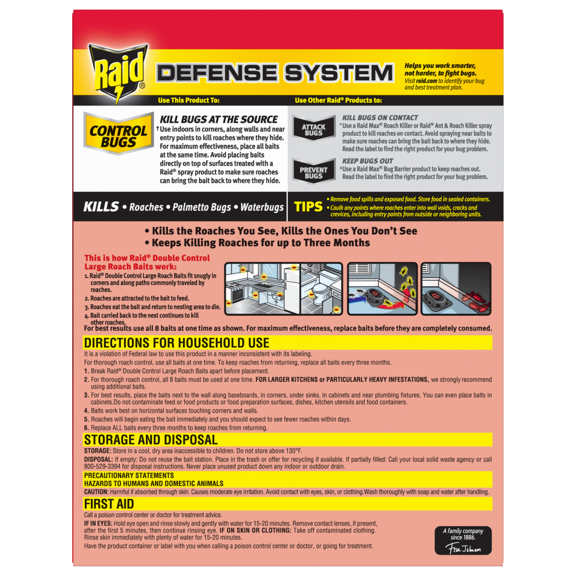 Raid Double Control Roach Bait, Kills Cockroaches and Bugs, 8 Large Bait Stations