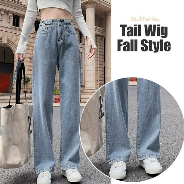 Women's Low Waist Bell Bottom Jeans Distressed Stretch Wide Leg Denim Pants  Casual Loose Flare Trousers Streetwear