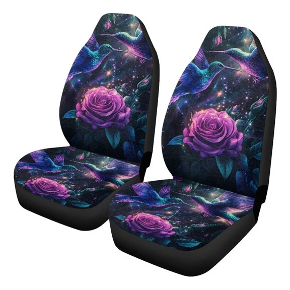 Uorisanigo Car Seat Covers Front Seats Only, Fluffy Purple Hummingbird Print Automotive Seat Covers, Universal Fit for Trucks Vans SUVs Sedans Auto Comfortable, 2 Pieces Front