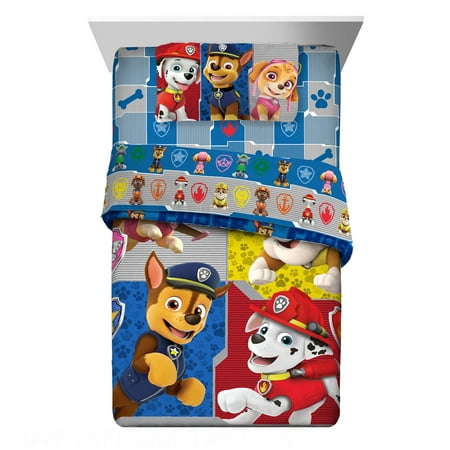 PAW Patrol Kids Twin Bed in a Bag, Comforter and Sheets, Blue and Gray, Nickelodeon