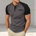 thumbnail image 3 of Venzia Men's Vintage Color‑Block Henley Short Sleeve T‑Shirt – Casual Crewneck Retro Top Grey XL, 3 of 3