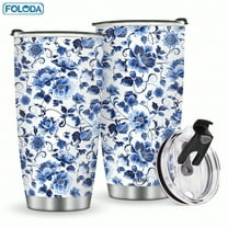 Foloda 1pc Blue Flowers Lover Gifts 20oz Tumbler Stainless Steel Mug Insulated Travel Mug with Lid Gift for Birthday Valentine's Day Christmas Gift for Women Mom Grandma Travel Accessories Car Cup Co