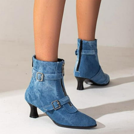 

Akiihool Womens Booties and Ankle Boots Women s Ankle Boots Slip on Cutout Pointed Toe Lug Sole Booties (Blue 40)