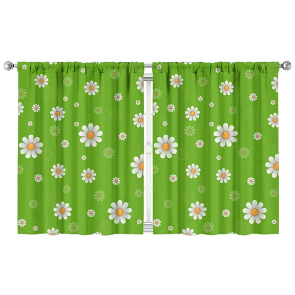 2 PCS Spring Daisy Floral Kitchen Curtains, Vintage Boho Yellow White Bloom Semi-Sheer Tier Curtains, 42x54 Inch Rod Pocket Window Treatment