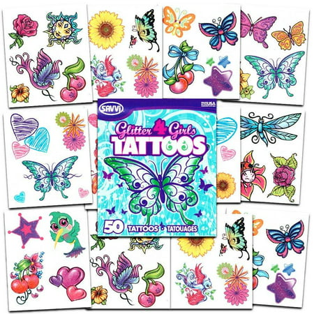 savvi glitter tattoos ~ 36 dazzling designs ~ hearts, butterflies, flowers, and