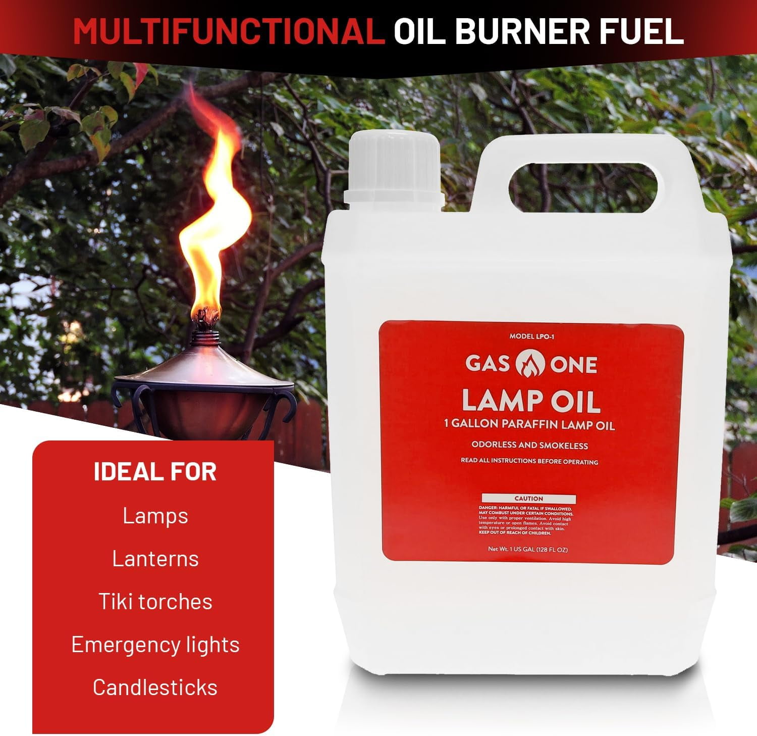 Gas One 2 Pack Liquid Paraffin Lamp Oil Fuel – 1 Gallon Clear Oil Lamp – Multifunctional Lamp Oil Smokeless Odorless Indoor Ideal for Lamps, Lanterns, Tiki Torch – Superior Seal and Safe Packaging