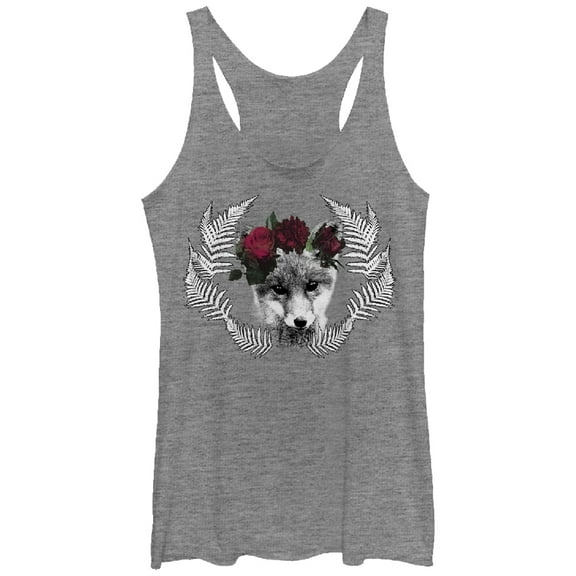 Women's Lost Gods Fox Laurel Wreath  Racerback Tank Top Gray Heather Small