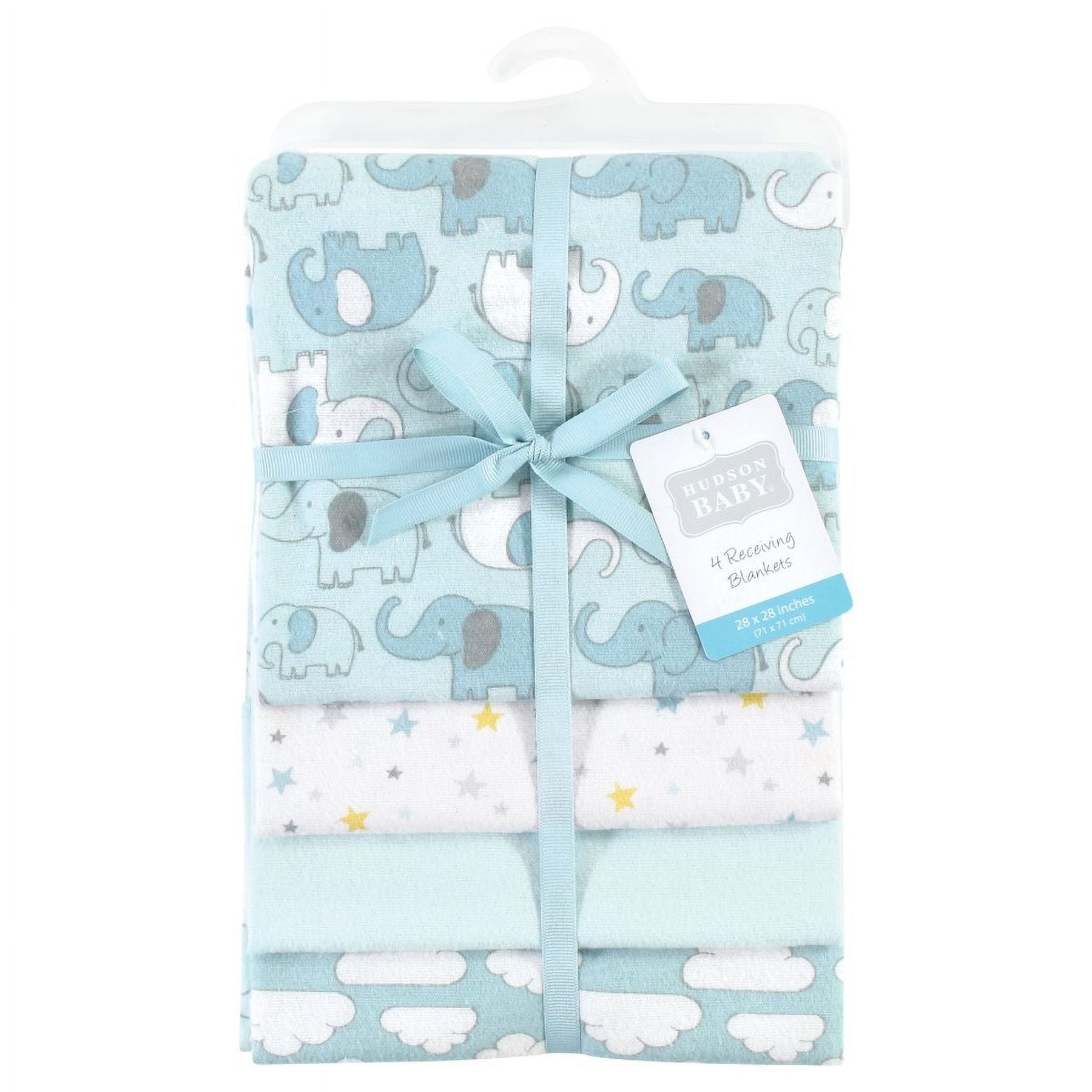 Hudson Baby Infant Boy Cotton Flannel Receiving Blankets, Boy New Elephant, One Size