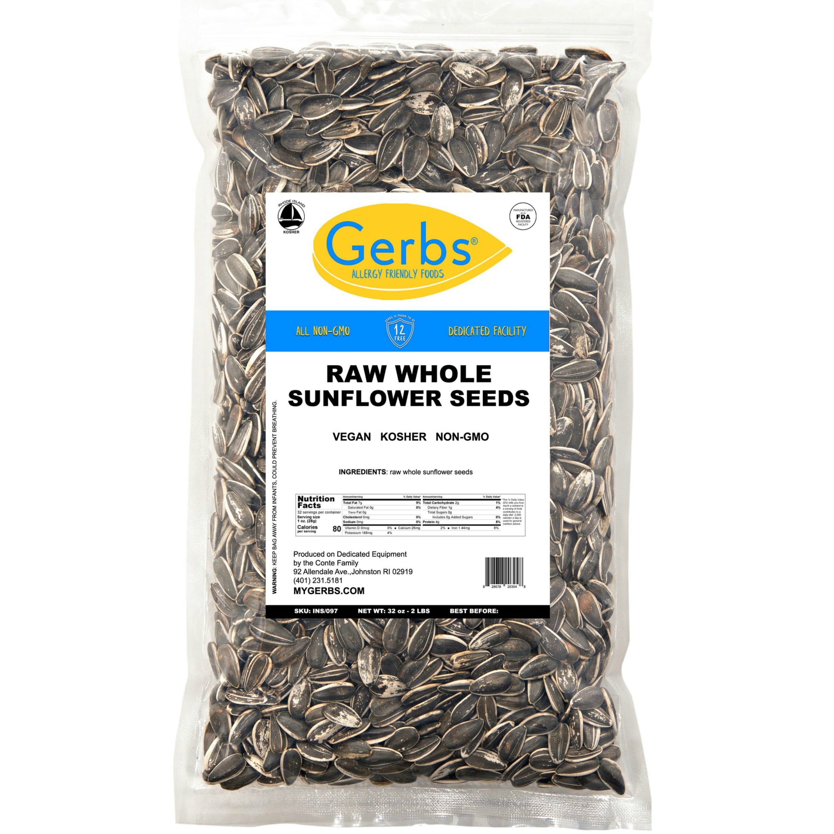 Raw Sunflower Seeds In Shell by Gerbs 2 LBS Top 14 Food Allergen