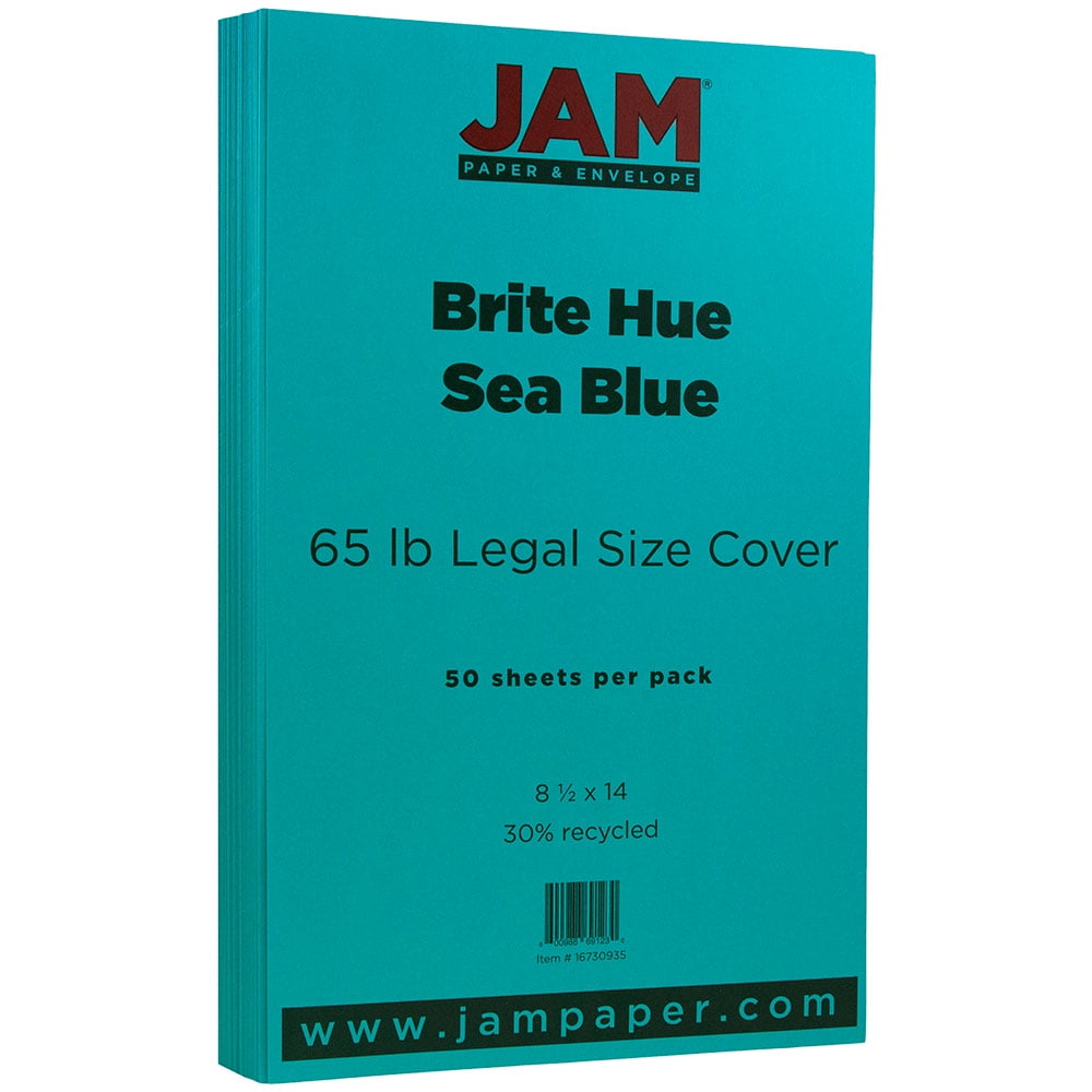 JAM Paper Legal Cardstock, 8 1/2 x 14, 65lb Sea Blue, 250/Pack