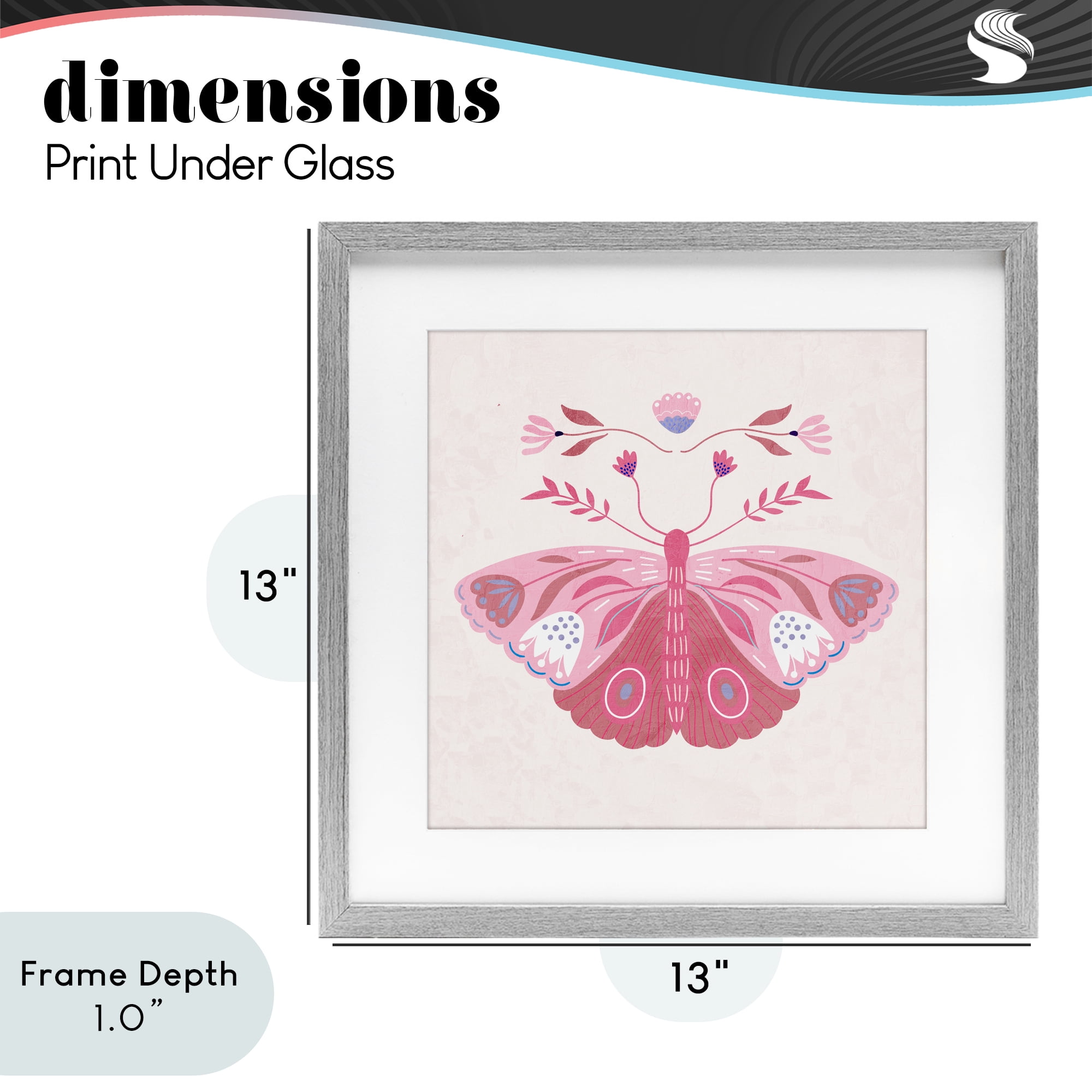 Stupell Industries Boho Pink Folk Butterfly Gray Framed Print Under Glass, design by Kim Allen