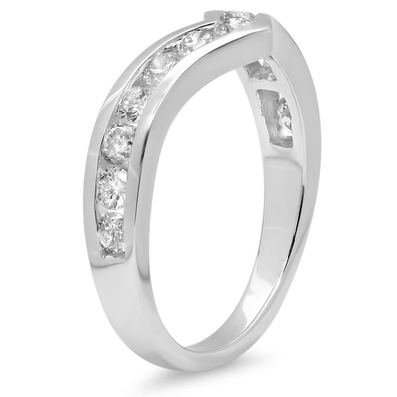 Dazzlingrock Collection 0.80 Carat (ctw) 14K Round Real White Diamond Wedding Stackable Band Guard Ring, White Gold, Size 4