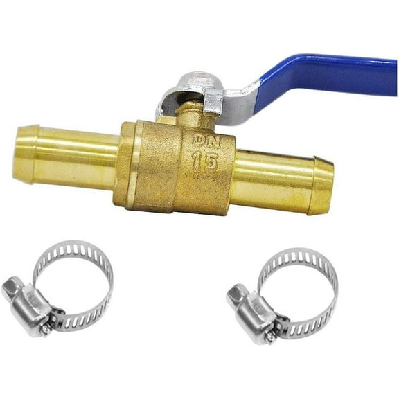 YOUHO Brass 5/8 inch Barb Ball valve, water pipe air hose fuel line oil tubing hydro flow natural gas insulation,shut off with Clamps (1 Pack).