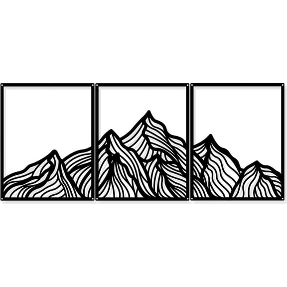 3 Pcs Mountains Metal Wall Decor 9.8x7.8 Black Line Drawing Wall Art Abstract Minimalist Wall Decor Silhouette Wall Art for Home Bedroom Living Room Bathroom Office Wall Decoration