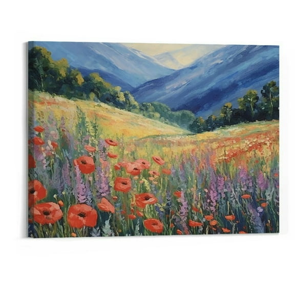 Shiartex Field of Wild Floweres 20x16 Inch Canvas Wall Art