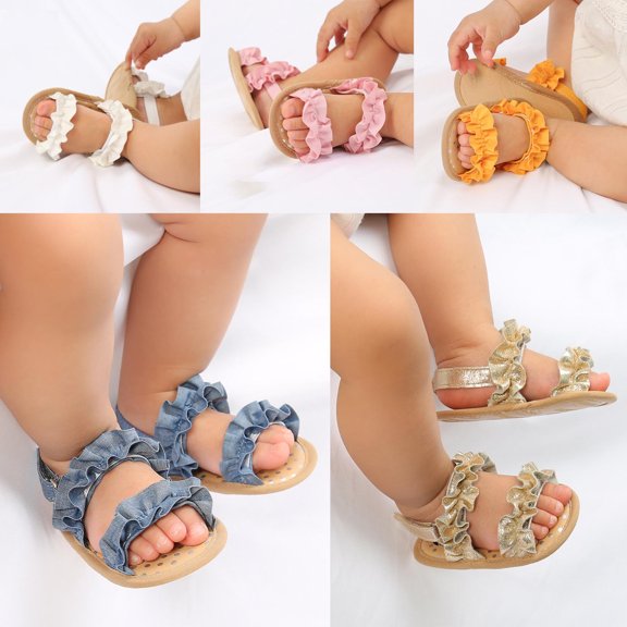 YHAJDS Baby's First Walkers Ruffle Trim Flat Soft Sole Sandals for Infant Girls
