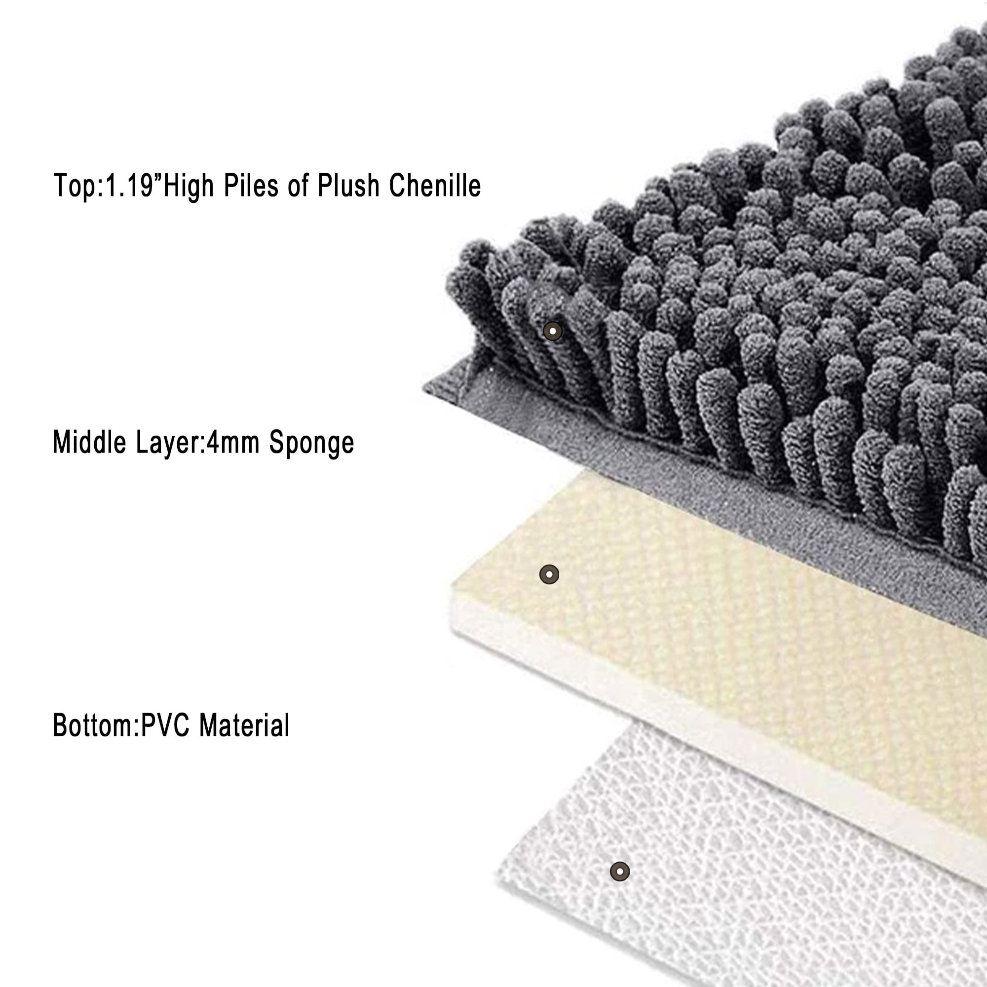 Furrygo Gray Chenille Bathroom Rugs, Thick Soft Absorbent Bath Rugs, Machine Washable Bath Mats for Bathroom Floor, Tub and Shower