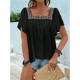 thumbnail image 2 of Mexican Shirts for Women Boho Embroidered Short Butterfly Sleeve Square Neck Loose Blouses Tees Black L, 2 of 8