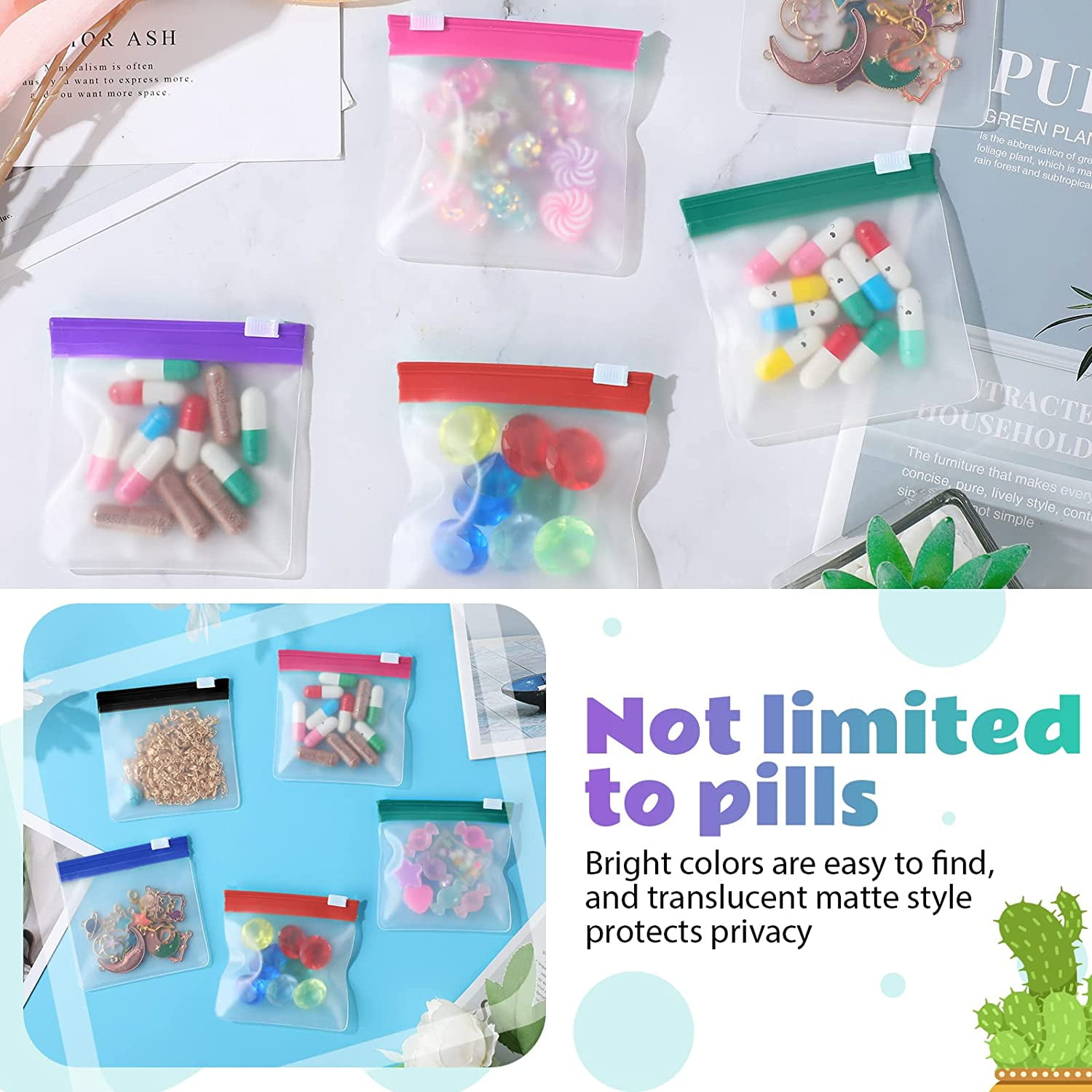 35 Pcs Pill Pouch Bags Zippered Pill Pouch Set Reusable Translucent Medicine Organizer Self Sealing Medicine Organizer Travel Plastic Bags with Slide Lock for Storage(Classic,Classic Colors)