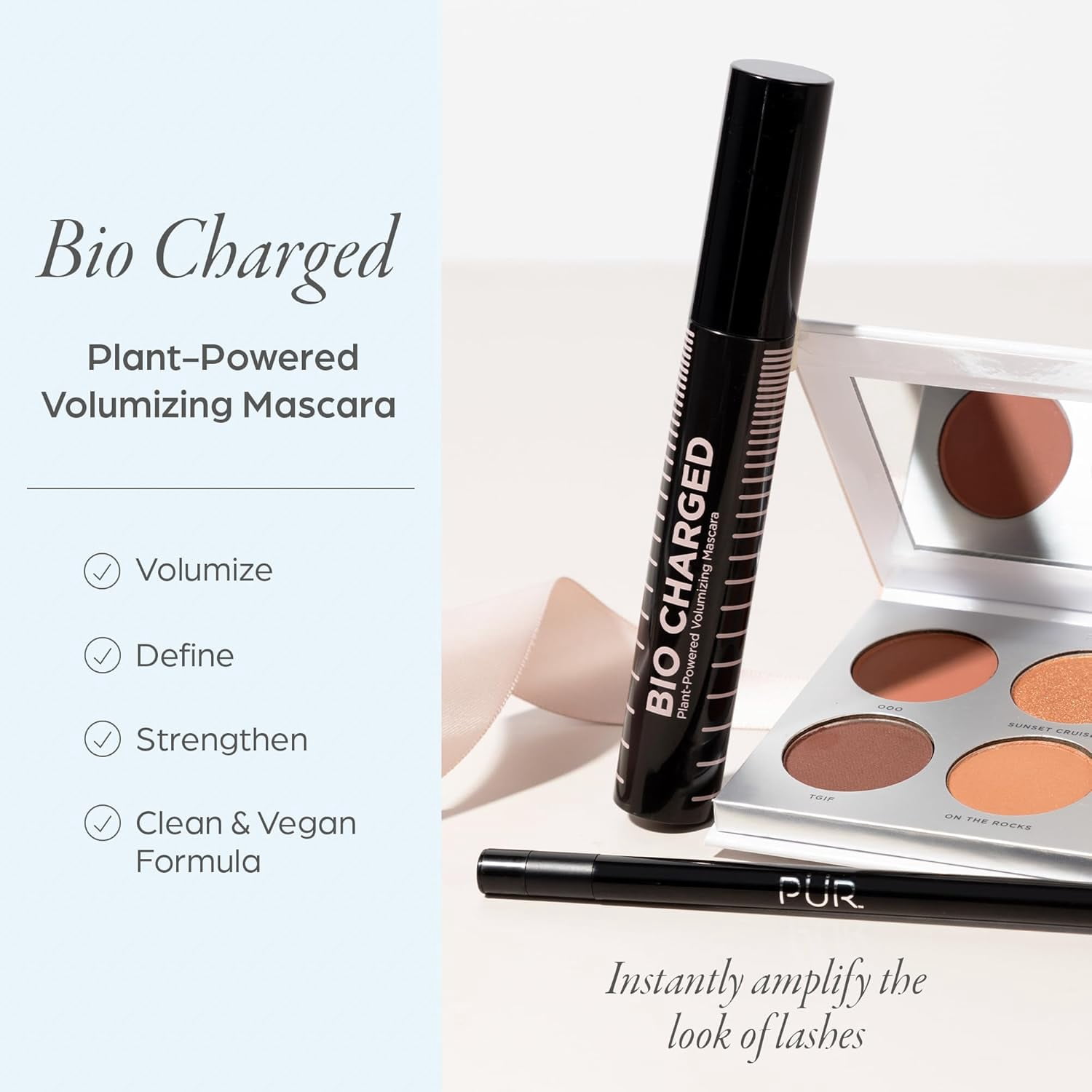 PÜR MINERALS Bio Charged Plant-Powered Volumizing Mascara - Waterproof, Lightweight & Long-Lasting Vegan Lash Mascara for Volume & Length