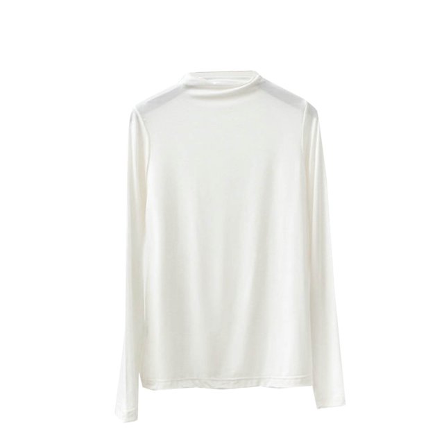MeetoTime Long Sleeve T-Shirt for Women Fall Mock Neck Pullover Tops Solid Color Soft Tees Undershirts